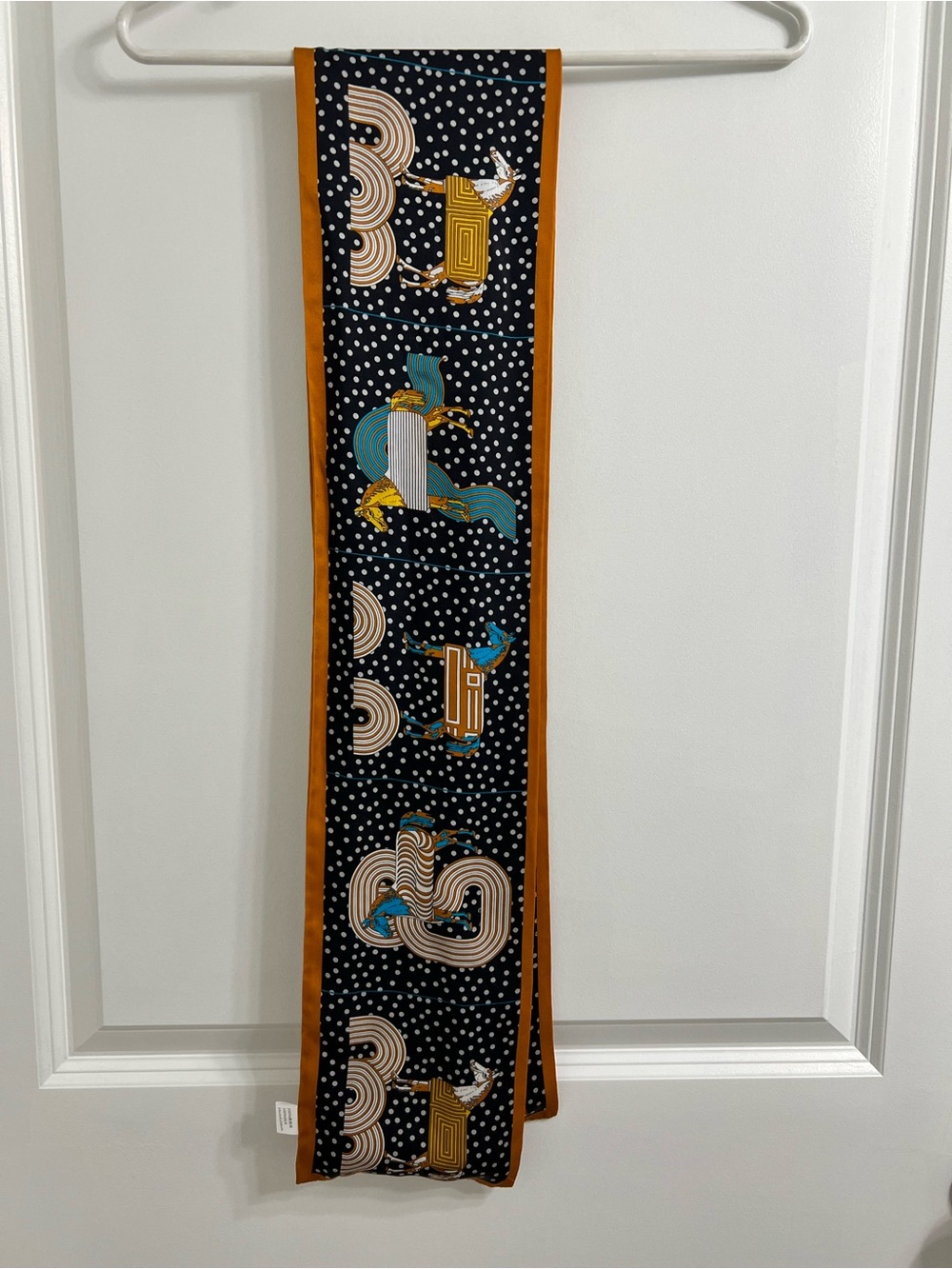 100% Silk Black & Teal Horse Motif Wall Scarf - Unbranded